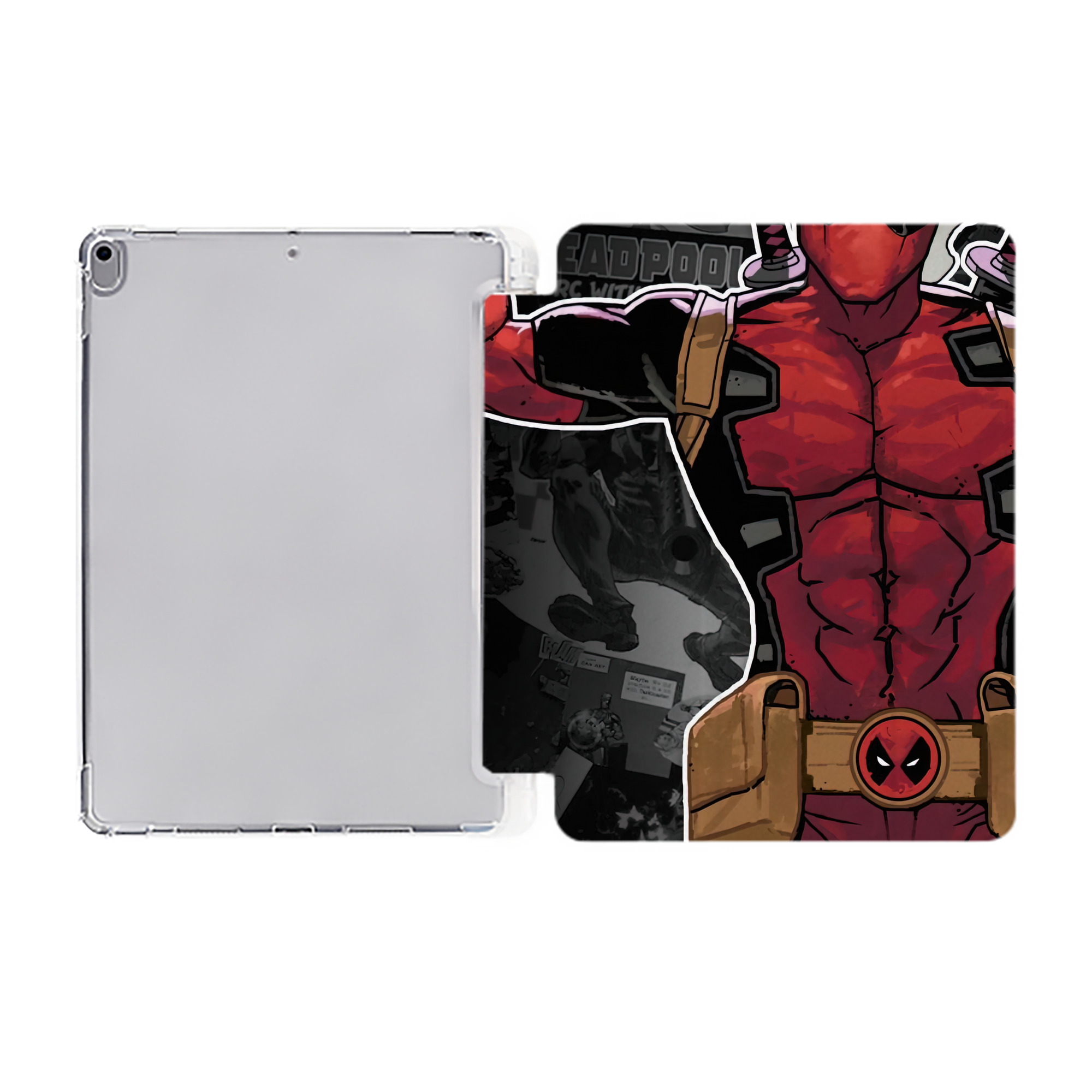 （画像用） Deadpool デッドプール IPad ケース ペン収納付き 三つ折りスタンド PUレザー×シリコン 対応機種9.5/10.5/10.9インチ